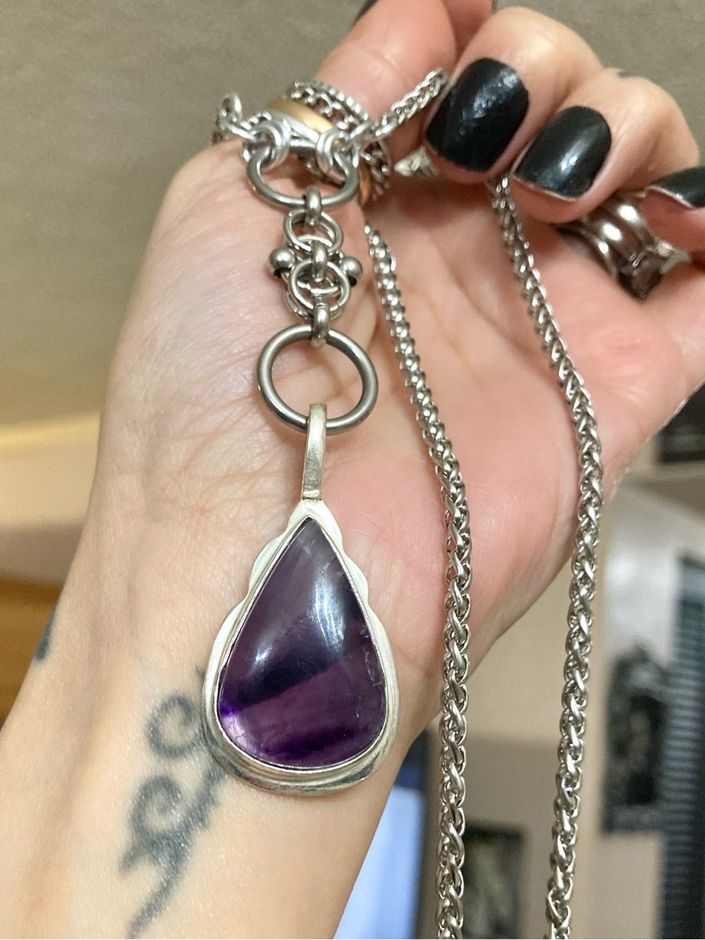 925 sterling silver amethyst charm on steel y shape Celtic knot chain - Picture 8 of 14